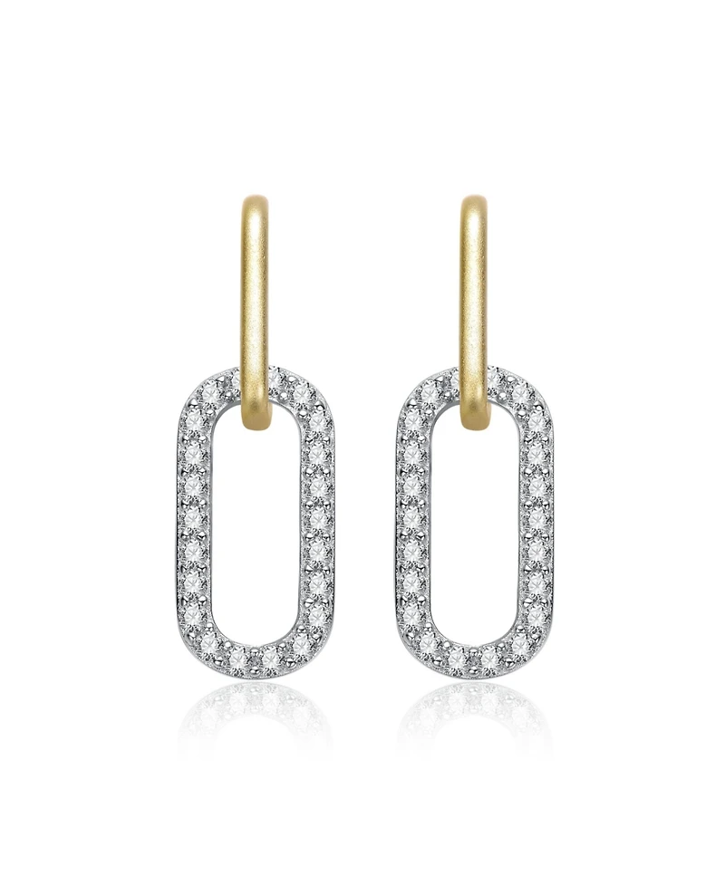 Rachel Glauber Two Tone with Clear Cubic Zirconia Drop Earrings