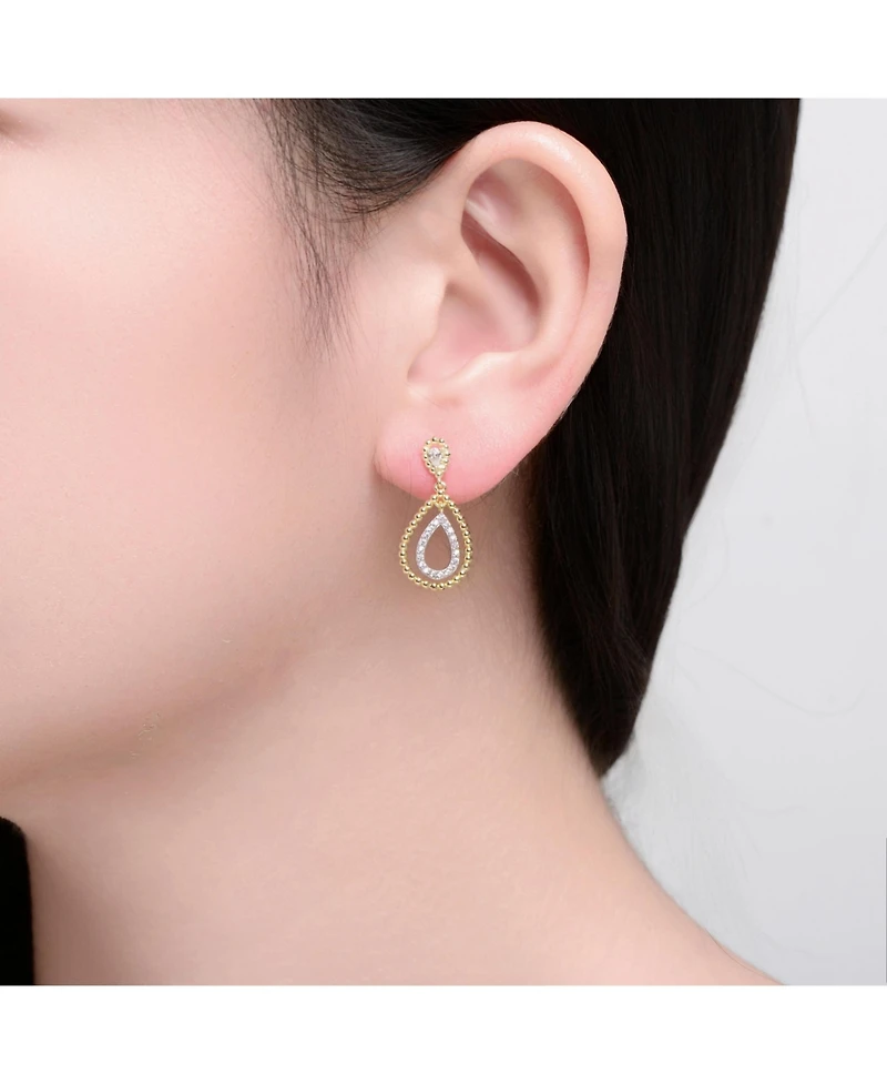 Rachel Glauber Two Tone with Clear Cubic Zirconia Tear Drop Earrings