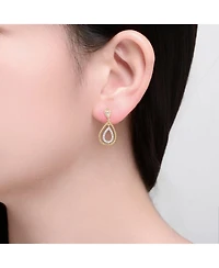 Rachel Glauber Two Tone with Clear Cubic Zirconia Tear Drop Earrings