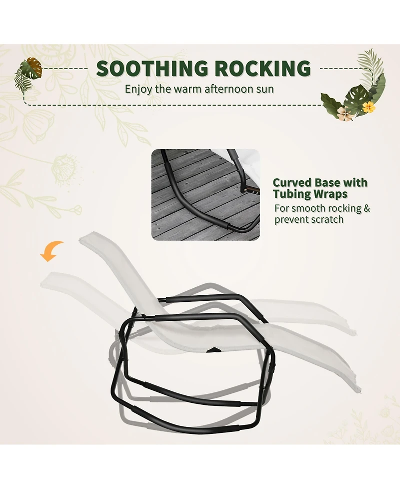 Rocking Sun Lounger, Chaise Lounge Rocker for Sunbathing, Sun Tanning, Foldable, Portable Outdoor Patio Chair, White