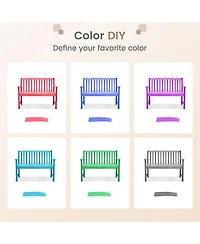 Gymax Patio Wood Bench 2-Seat Outdoor Bench w/ Cozy Armrests & Backrest