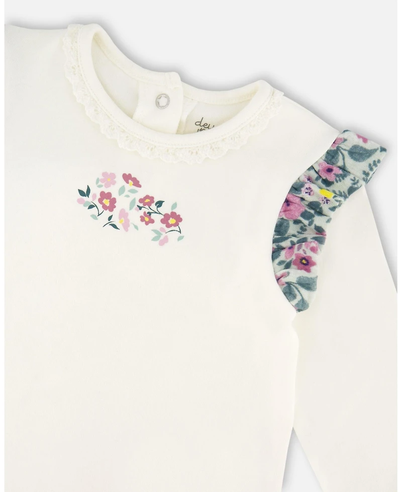 Deux par Baby Girls Cotton Off-White Top and Muslin Pants Set