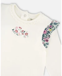 Deux par Baby Girls Cotton Off-White Top and Muslin Pants Set