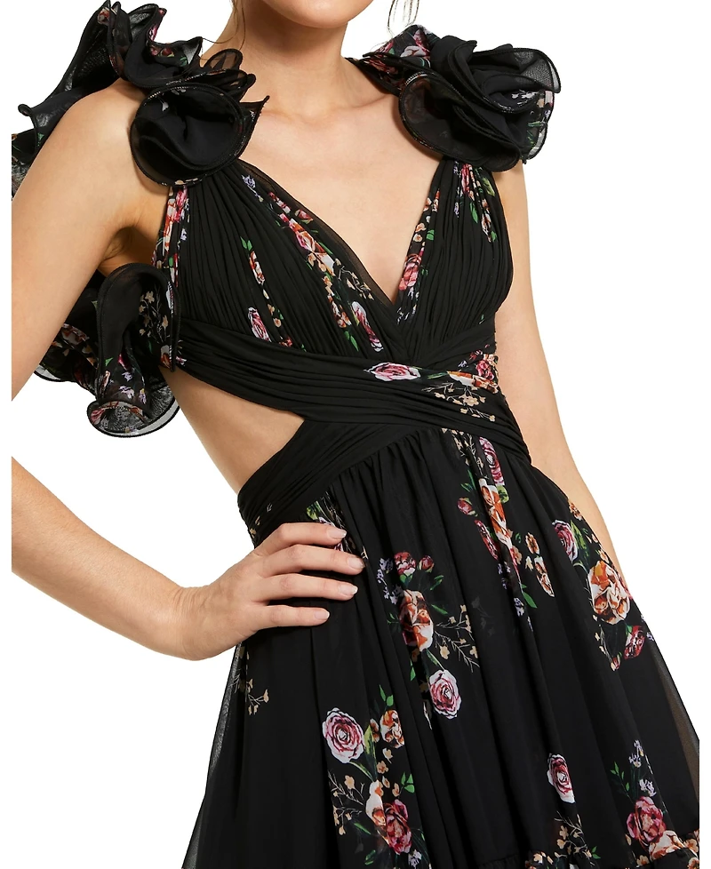 Mac Duggal Women's Tiered Floral Chiffon Lace-up Dress