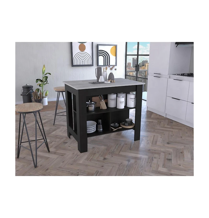 Slickblue Modern Kitchen Island with Storage Shelves and Drawer for Meal Prep and Organization