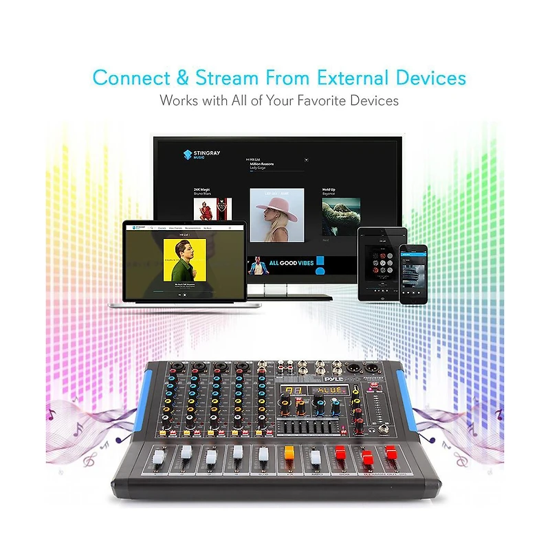 Pyle 6-Ch. Bluetooth Studio Mixer - Dj Controller Audio Mixing Console System