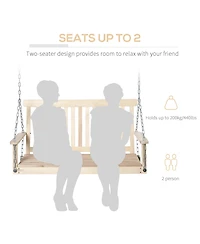 Flynama 2-Seater Hanging Porch Swing Outdoor Patio Swing Chair Seat with Slatted Build and Chains, 440lbs Weight Capacity