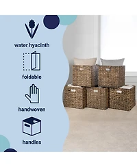 Happimess Bryce Classic Farmhouse Hand-Woven Hyacinth Collapsible Storage Cube Baskets with Handles (Set of 5