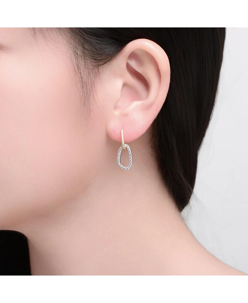Rachel Glauber Two Tone with Clear Cubic Zirconia Oval Shaped Drop Earrings