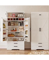 Ironck Kitchen Pantry 72" Height, with Hanging Shelves, Drawers, White