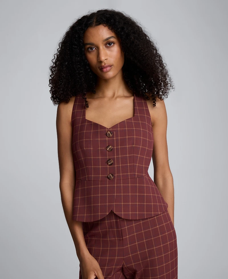 Kenneth Cole Women's Plaid Sleeveless Peplum Vest