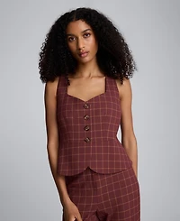 Kenneth Cole Women's Plaid Sleeveless Peplum Vest