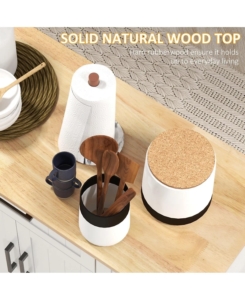 Halifax North America White Kitchen Island with Wood Top and Storage Cabinet