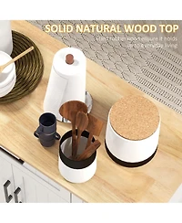 Halifax North America White Kitchen Island with Wood Top and Storage Cabinet