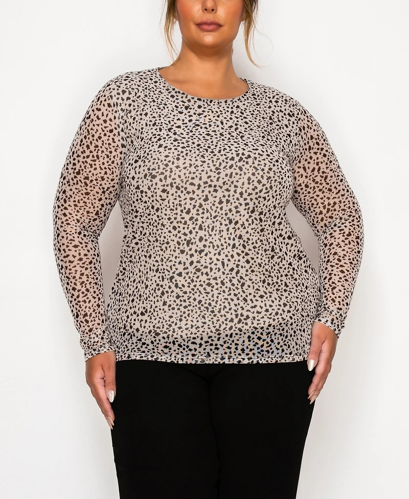 Coin 1804 Plus Pebble Mesh Scoop Neck Long Sleeve Top