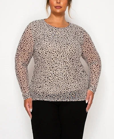 Coin 1804 Plus Pebble Mesh Scoop Neck Long Sleeve Top