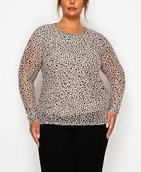 Coin 1804 Plus Pebble Mesh Scoop Neck Long Sleeve Top