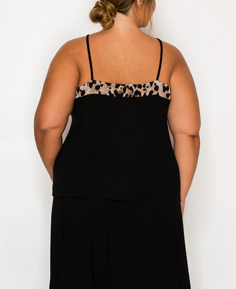 Coin 1804 Plus Leopard Mesh Rayon Mix Panel Cami Top