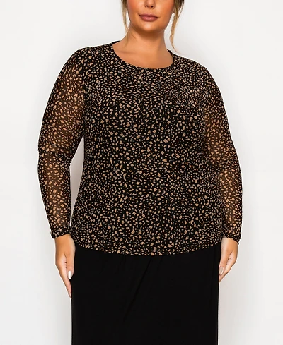 Coin 1804 Plus Pebble Mesh Scoop Neck Long Sleeve Top