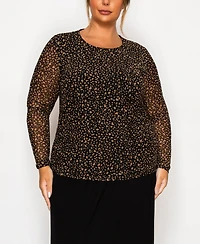 Coin 1804 Plus Pebble Mesh Scoop Neck Long Sleeve Top