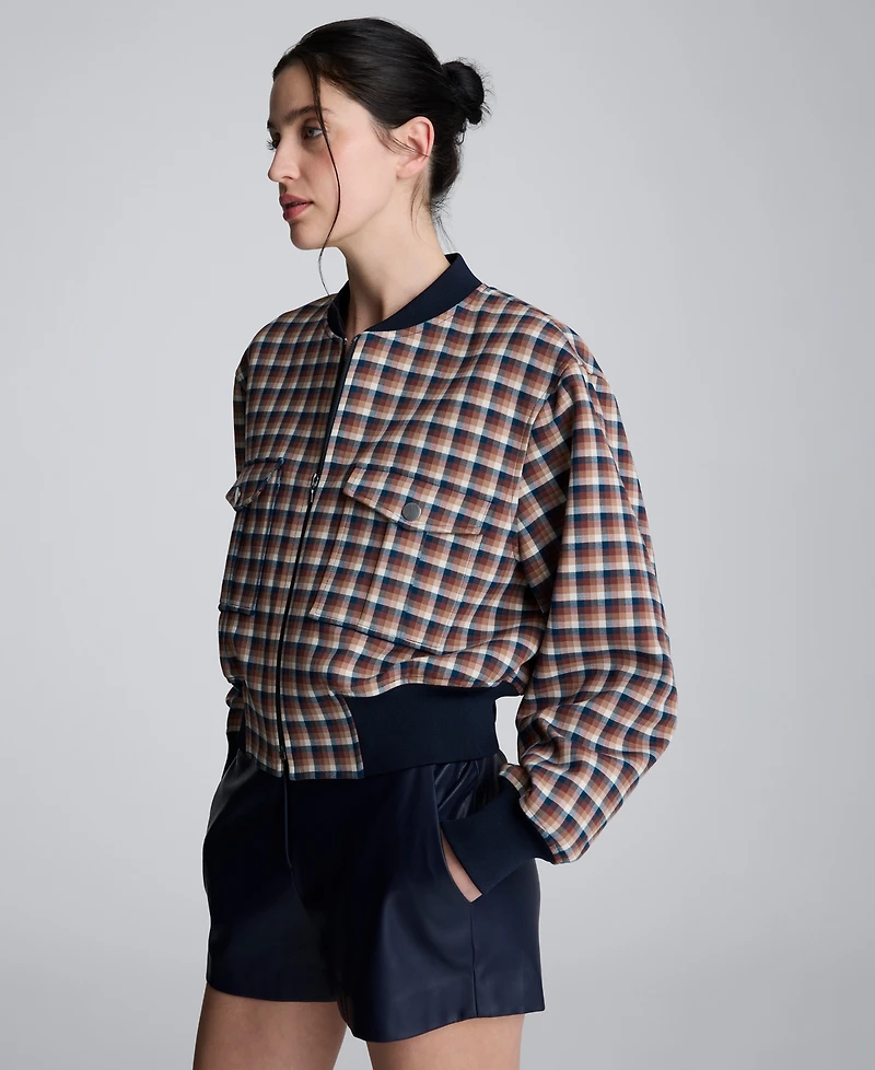 Kenneth Cole Women's Chequered Cropped Bomber Jacket