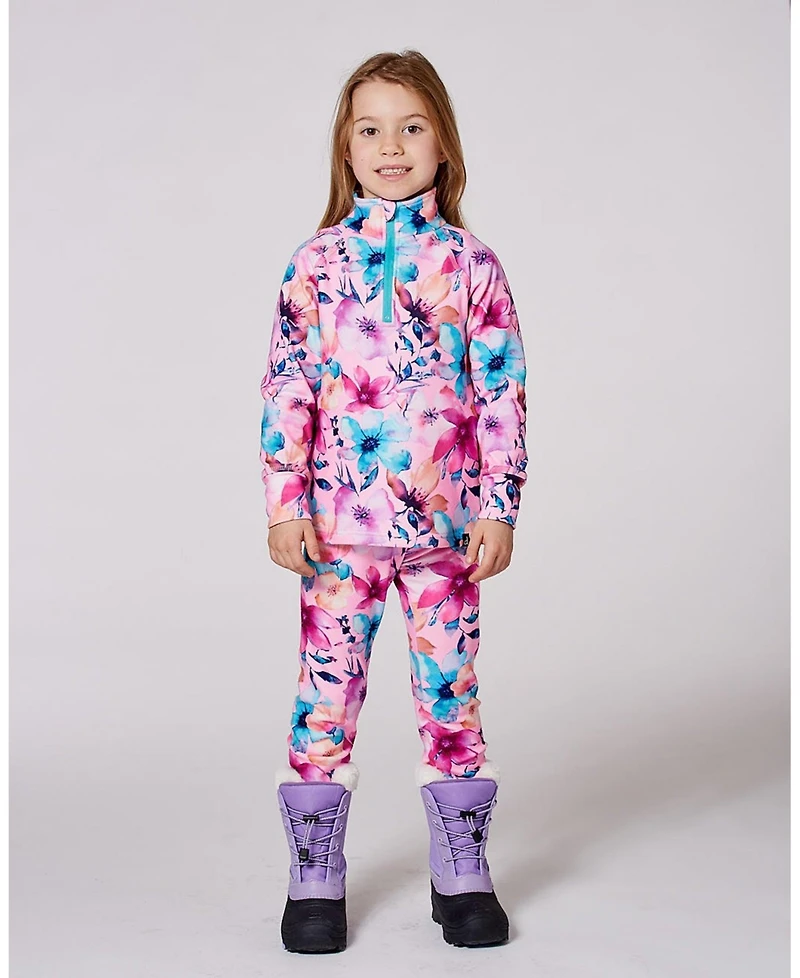 Deux par Girl Two-Piece Thermal Underwear Set Pink Watercolor Flower Print