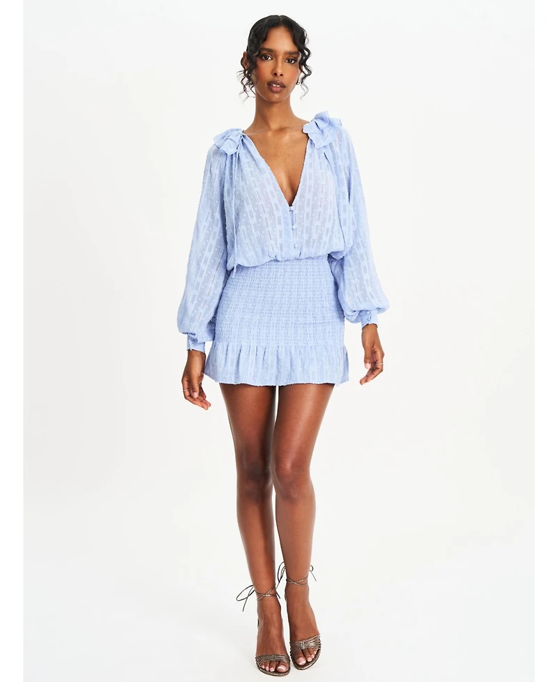 Miss Circle Women Zahari Blue Smock Bottom Balloon Sleeve Mini Dress