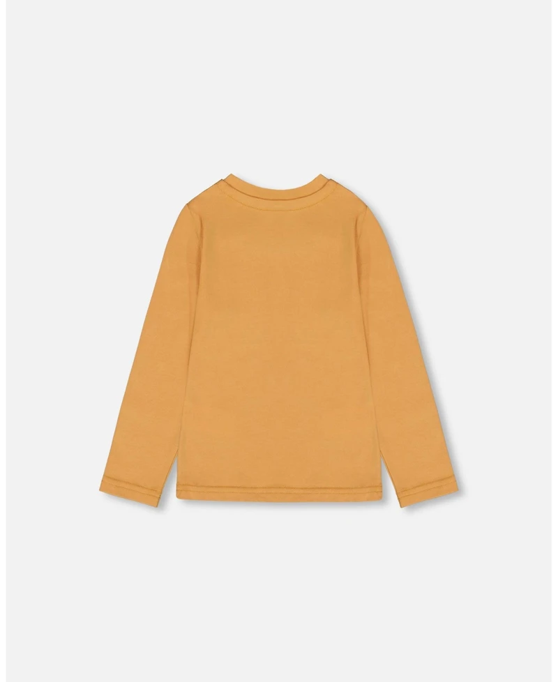 Deux par Baby Girl Cotton T-Shirt Golden Yellow with Cat