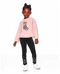 Deux par Girl Cotton Leggings Dusty Pink with Hearts Print