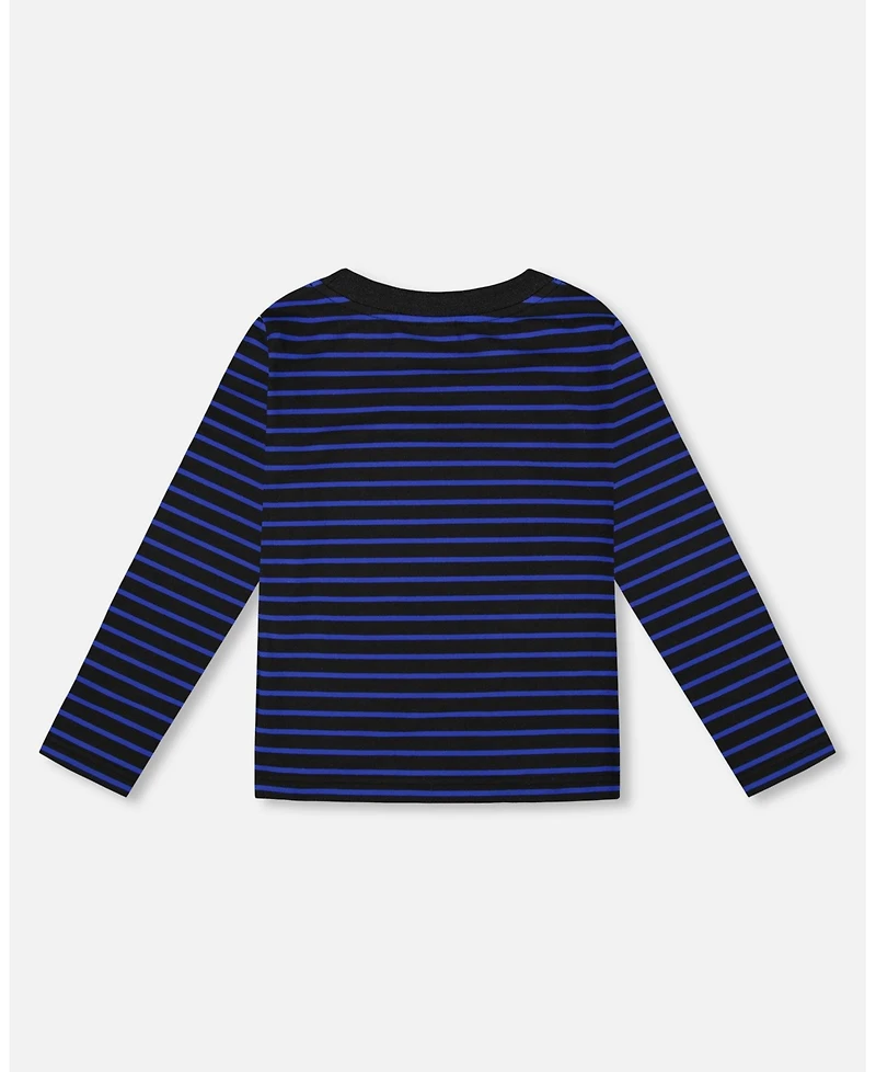 Deux par Boy Long Sleeve Brushed Jersey Striped Tee Black