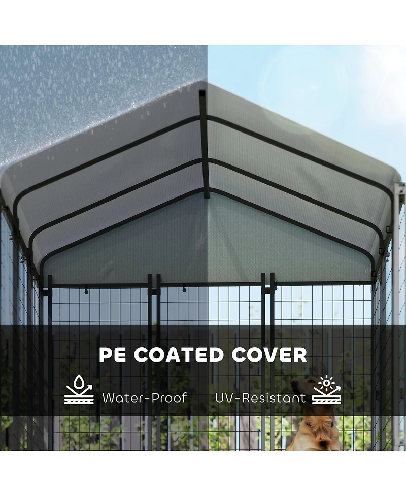 PawHut Outdoor Dog Kennel, Dog Playpen Enclosure with Roof