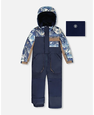 Deux par Toddler Boys One-Piece Play Snowsuit with Mountains Print Navy Blue - Toddler|Child