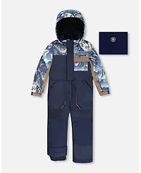 Deux par Toddler Boys One-Piece Play Snowsuit with Mountains Print Navy Blue - Toddler|Child