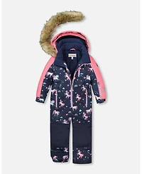 Deux par Girl One-Piece Play Snowsuit Navy Unicorn Print - Child