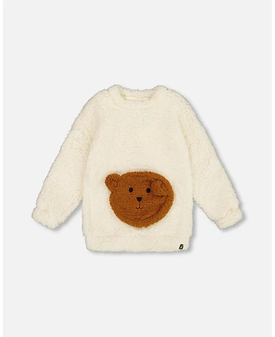 Deux par Girl Plush Tunic Off-White with Bear Pocket - Toddler|Child