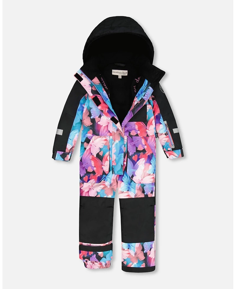 Deux par Girl One-Piece Play Snowsuit Black Butterfly Print