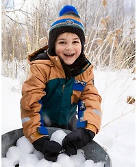 Deux par Boy Lined Peruvian Knit Pompom Hat Black, Blue and Brown - Toddler|Child