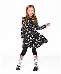 Deux par Toddler Girls Half Button Jersey Dress Black Dalmatian Print - Toddler|Child