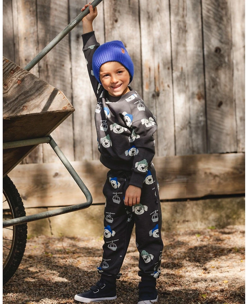 Deux par Baby Boy Fleece Pullover Sweatshirt Gray Dog Print