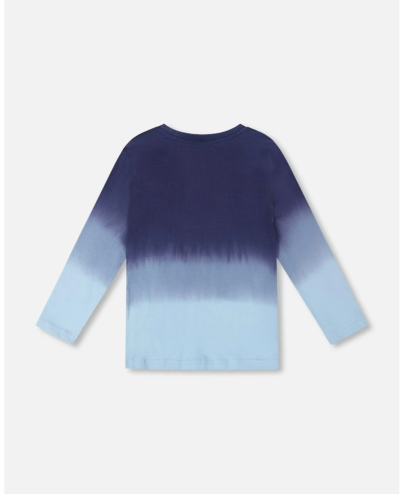 Deux par Big Boys Long Sleeve Cotton Gradient Jersey Tee Blue