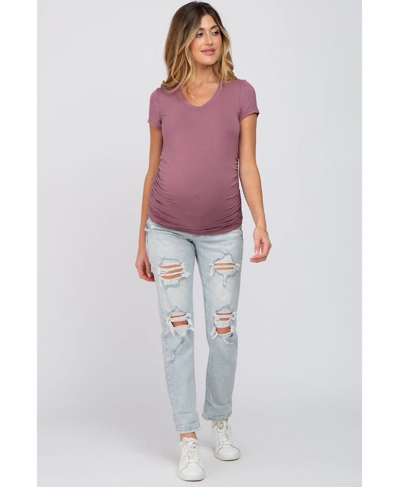 Pinkblush Maternity Dark Mauve Basic Short Sleeve Fitted Top