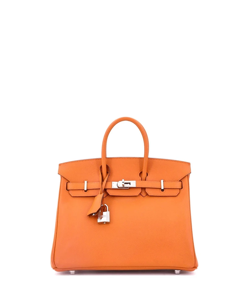 Pre-Owned Hermes Birkin 25 Handbag Orange Epsom with Palladium Hardware