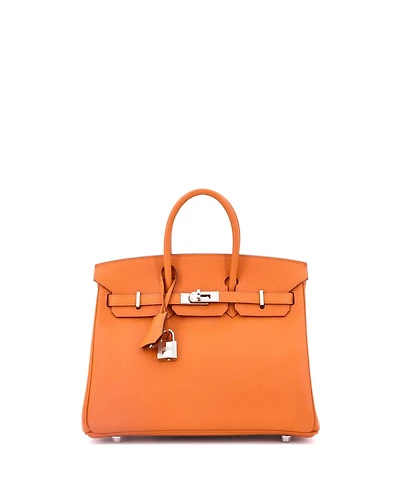 Pre-Owned Hermes Birkin 25 Handbag Orange Epsom with Palladium Hardware