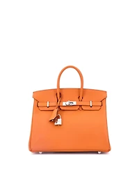 Pre-Owned Hermes Birkin 25 Handbag Orange Epsom with Palladium Hardware