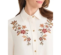 Jones New York Women's Collared Long Sleeve Button Front Top