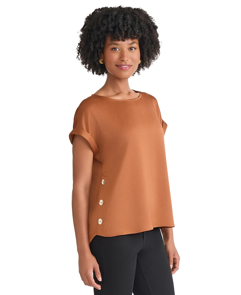Jones New York Women's Side-Button Cuffed-Sleeve Top