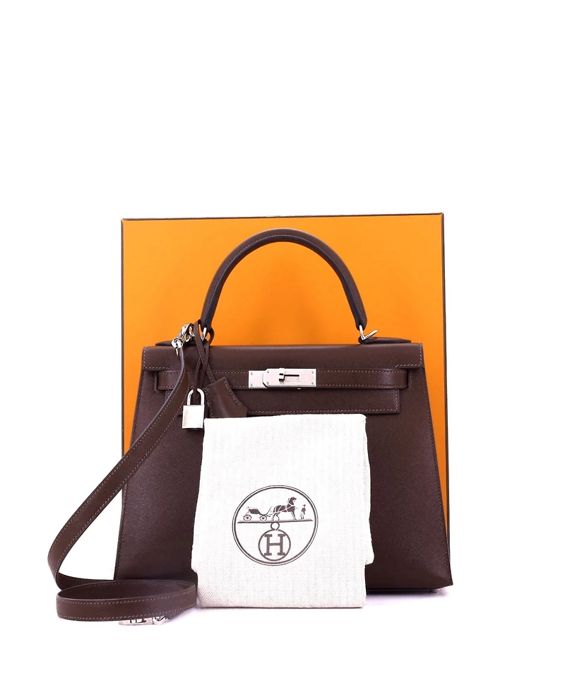 Pre-Owned Hermes Kelly 28 Handbag Brown Madame with Palladium Hardware