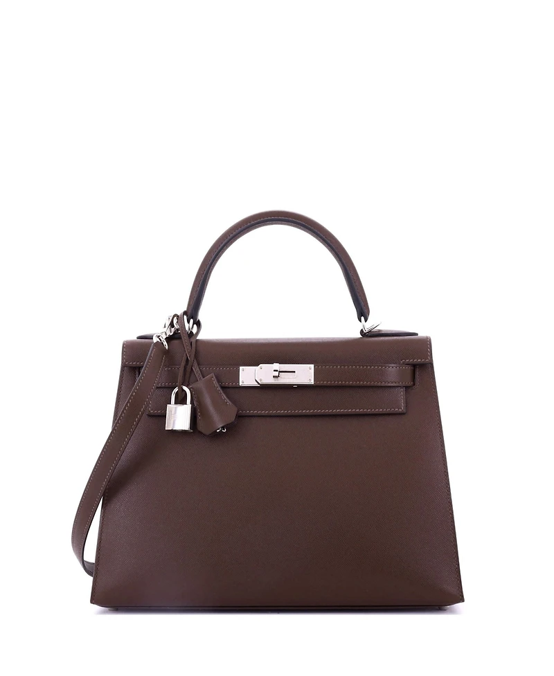 Pre-Owned Hermes Kelly 28 Handbag Brown Madame with Palladium Hardware