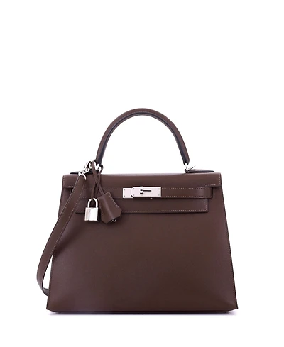 Pre-Owned Hermes Kelly 28 Handbag Brown Madame with Palladium Hardware