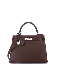 Pre-Owned Hermes Kelly 28 Handbag Brown Madame with Palladium Hardware